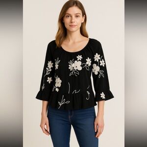 INC Floral Embroidered Top